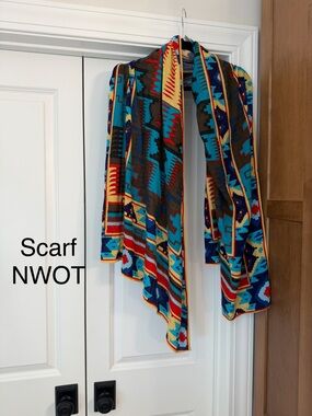Colorful Southwestern Pattern Knit Scarf - Turquoise, Red, Yellow